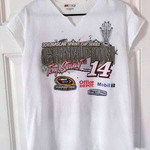 Tony Stewart Champion 2011 Distressed T-Shirt Cut Sleeves, Neck Size M